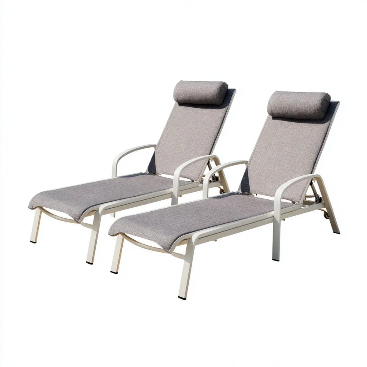 Lot de 2 bains de soleil inclinables gris et blanc en aluminium 194 x 65 x 94 cm