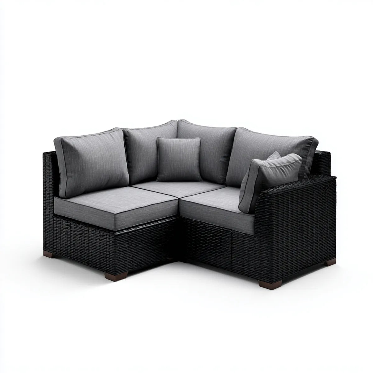 Canapé de jardin d'angle 2 places noir et gris en résine tressée PE 160 x 160 x 80 cm
