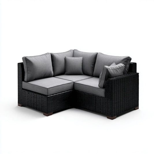 Canapé de jardin d'angle 2 places noir et gris en résine tressée PE 160 x 160 x 80 cm