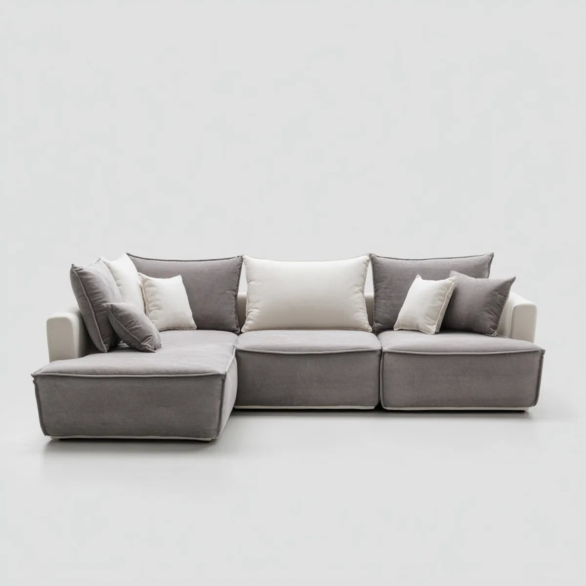 Canapé d'angle 3 places avec méridienne gauche gris et blanc en polyester 280 x 165 x 85 cm
