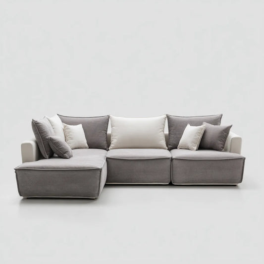 Canapé d'angle 3 places avec méridienne gauche gris et blanc en polyester 280 x 165 x 85 cm
