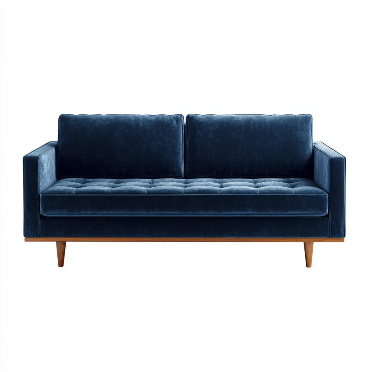 Canapé 2 places bleu marine en velours de polyester avec pieds en hévéa massif rectangulaire 183 x 86 x 86 cm