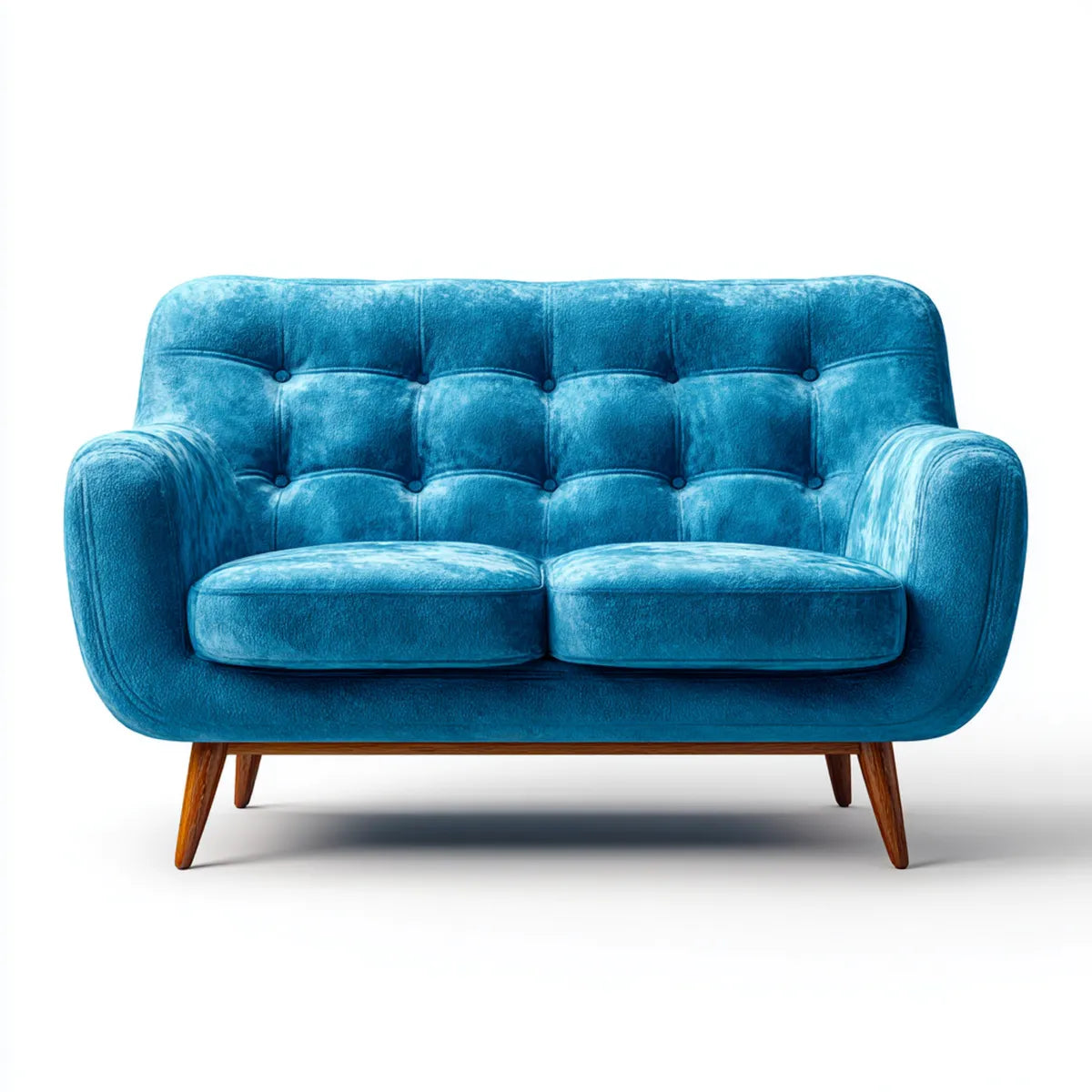 Canapé 2 places bleu canard en velours polyester forme arrondie 150 x 85 x 85 cm
