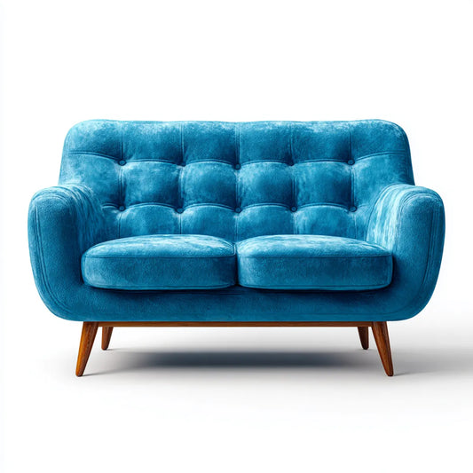 Canapé 2 places bleu canard en velours polyester forme arrondie 150 x 85 x 85 cm