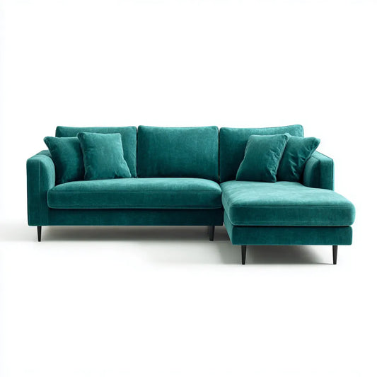 Canapé d'angle droit 3 places vert canard 240 x 150 x 85 cm en velours de polyester forme L