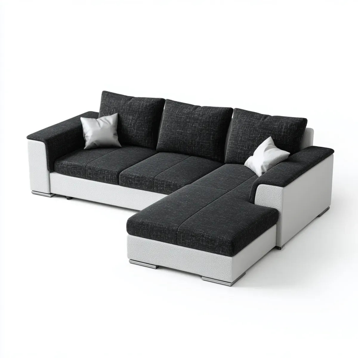 Canapé d'angle 4 places noir et blanc 280 x 170 x 85 cm en polyester et PU avec méridienne droite