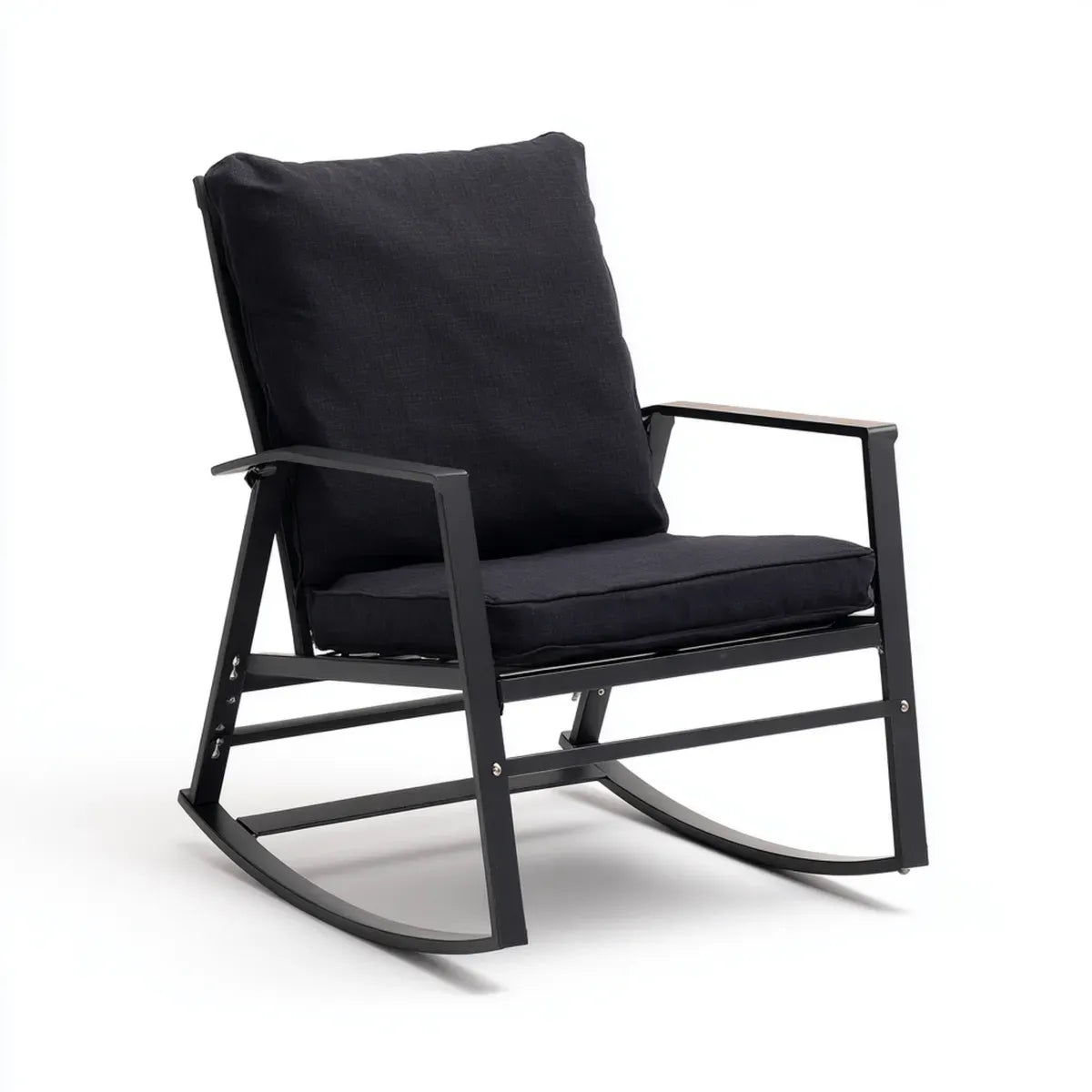 Fauteuil à bascule de jardin noir 68 x 87 x 96 cm acier et polyester forme rectangulaire
