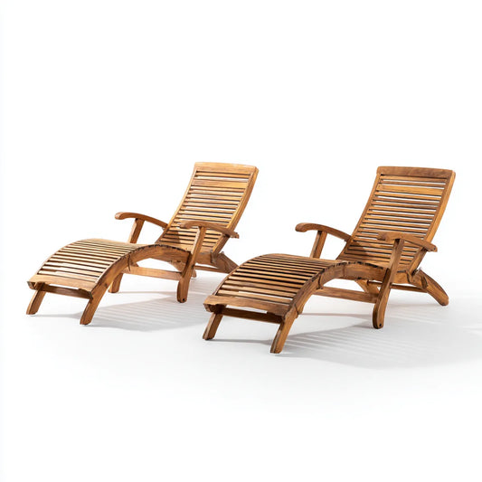 Lot de 2 bains de soleil inclinables brun naturel en bois massif d'acacia 152 x 60 x 80 cm forme incurvée