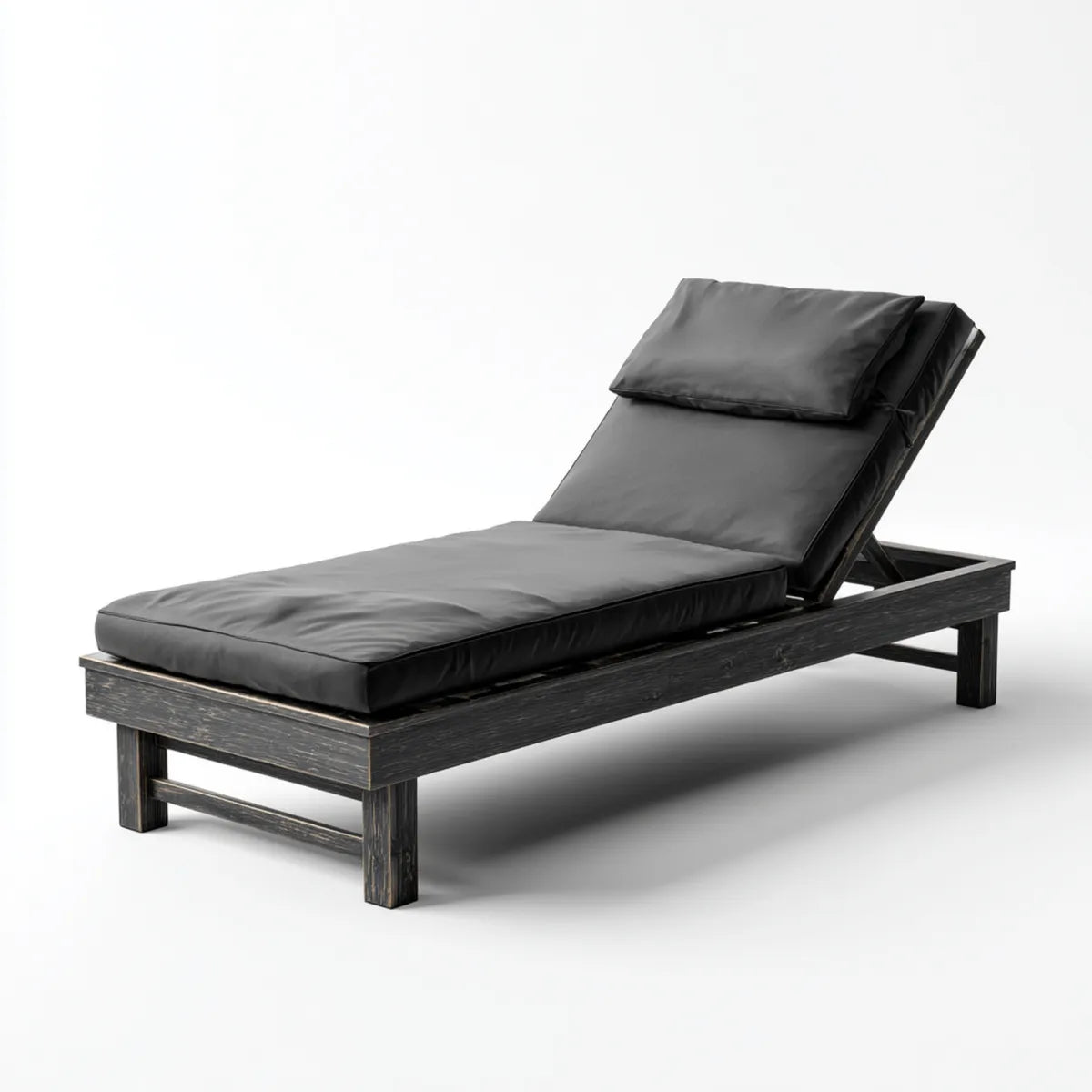 Bain de soleil inclinable noir rectangulaire 200 x 70 x 30 cm en bois massif avec coussins en polyester