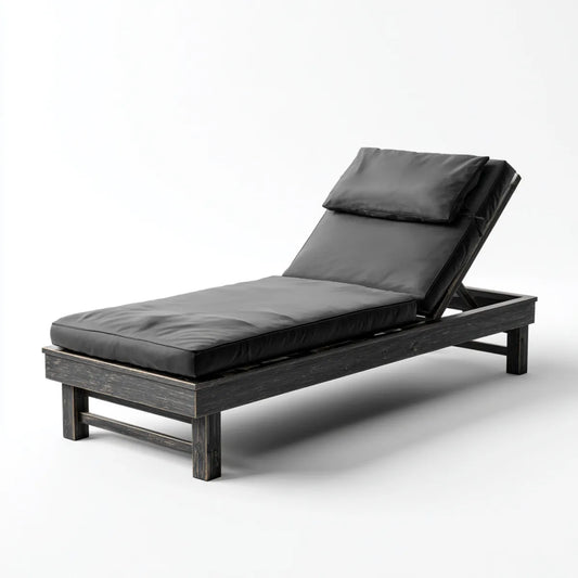 Bain de soleil inclinable noir rectangulaire 200 x 70 x 30 cm en bois massif avec coussins en polyester