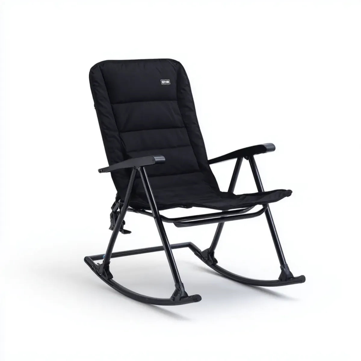 Fauteuil à bascule pliant noir en acier et polyester 65 x 95 x 90 cm