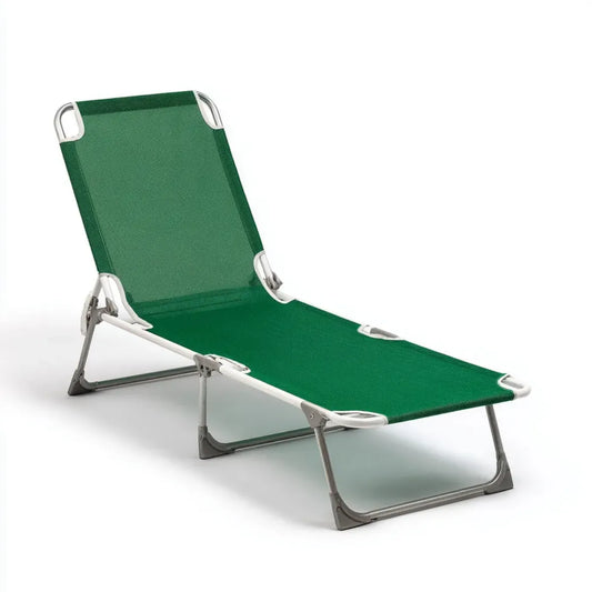 Bain de soleil pliant vert en aluminium et textilène 190 x 58 x 30 cm