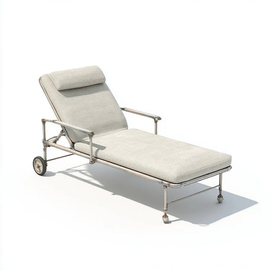 Bain de soleil inclinable à roulettes rectangulaire beige en acier inoxydable et polyester 198 x 68 x 88 cm
